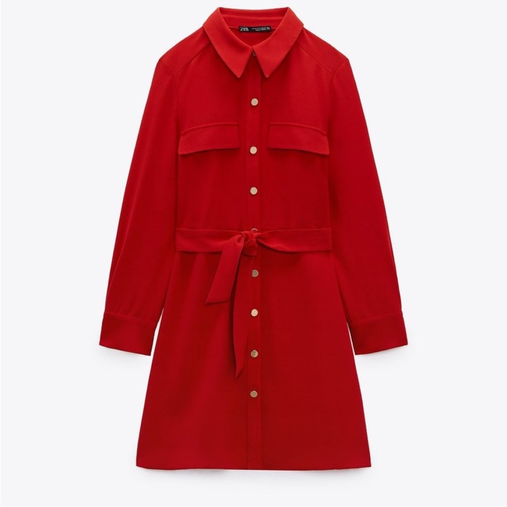 Zara Red Shirt dress with gold button detail